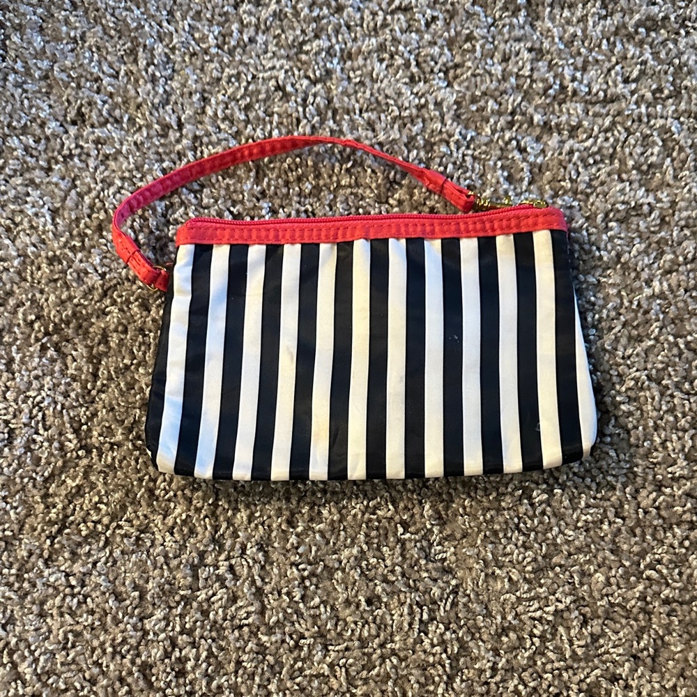 Alegria Black and White Striped Wristlet with Red Accent